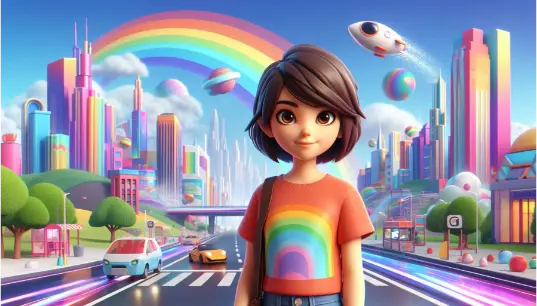 3D-Cartoon-Disney-Effect-Girl-With-Rainbow-Background-1