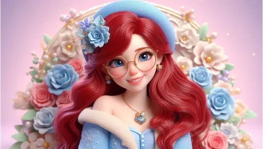 3D-Disney-Princess-With-Flower-Background-With-Glasses-on-Face-1