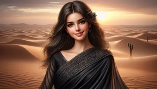 Black-Saree-Arabic-Girl-Illustration-With-Desert-Background-1