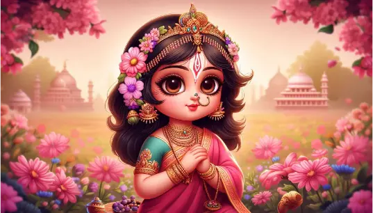 Cartoon-Effect-Cute-Radha-With-Pink-Flower-Background-1