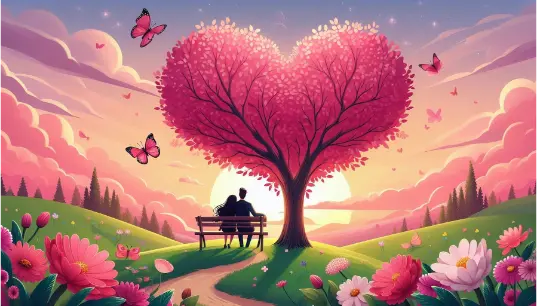 Couple-Seating-Under-The-Heart-Shape-Tree-Illustration-1