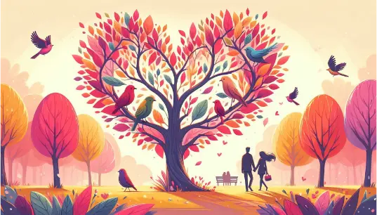 Couple-Walk-Around-The-Heart-Tree-Illustration-1