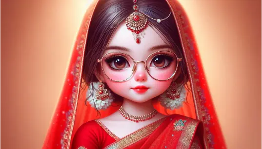 Cute-Baby-Girl-In-Red-Saree-With-Glasses-With-Gradient-Background-1