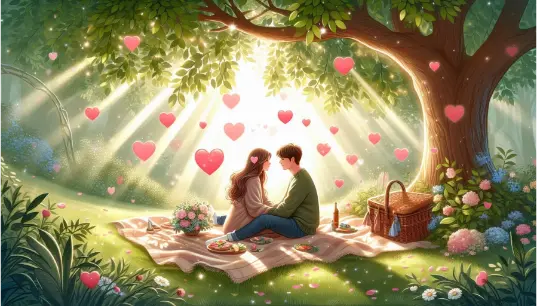 Cute-Couple-On-Picnic-Heart-Jungle-Background-1