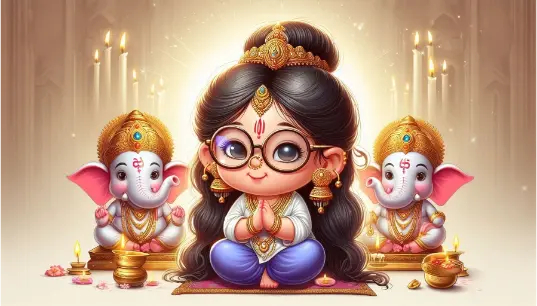 Cute-Girl-With-Glasses-Worshing-The-Ganesh-Ji-1