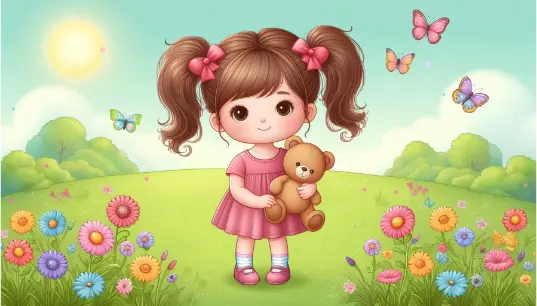 Cute-Girl-With-Teddy-Bear-Illustration