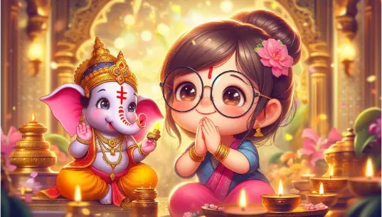 Cute-Girl-Worshing-The-Lord-Ganesha