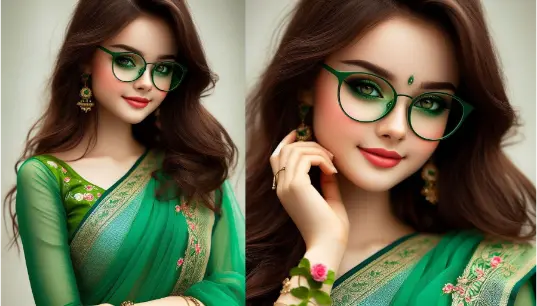 Cute-Green-Color-Saree-WIth-Glasses-Indian-1