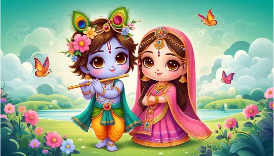 Cute-Radha-Krishna-With-Jungle-Background-1