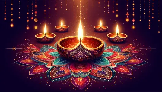 Dark-Background-WIth-Indian-Lamp-And-Rangoli