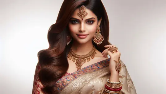 Indian-Girl-With-Jewellery-And-Saree-Simple-Background