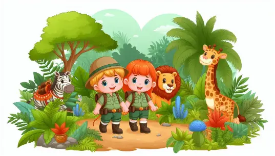 Jungle-Background-Two-Kids-Lion-Giraffe-1