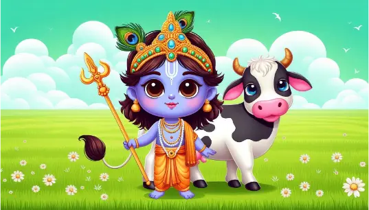 Krishna-Cow-With-Green-Background-1