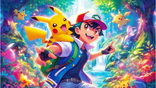 Pokemon-Pikachu-And-Ash-With-Jungle-Background-1